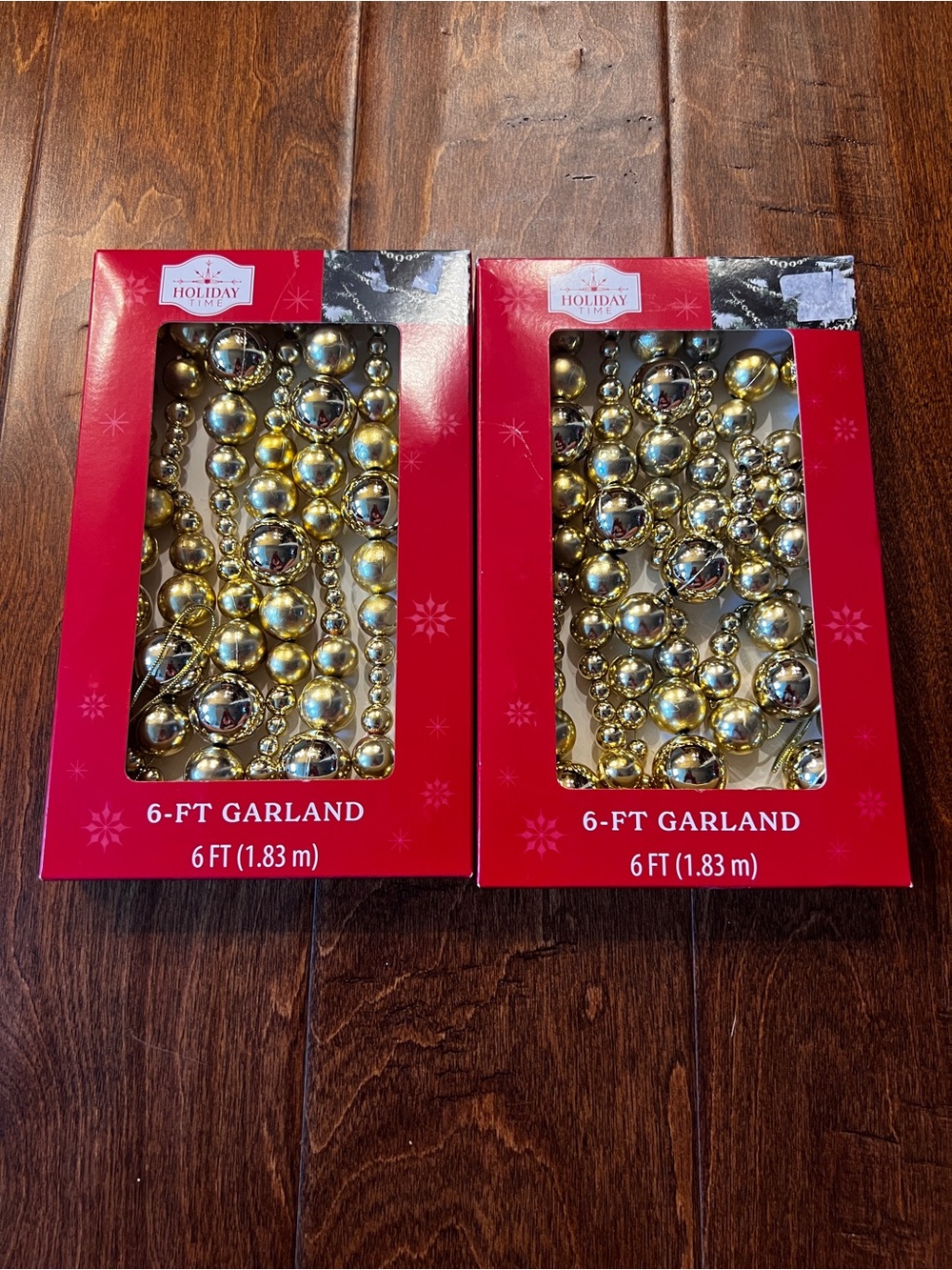 Set of 2 Holiday Time Gold Beaded 6-ft Garland each new in box